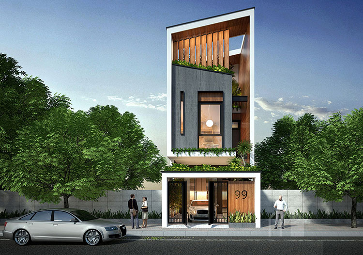 Phương án thiết kế mẫu nhà phố mặt tiền rộng 7m đẹp không kém gì biệt thự -  Kiến trúc Angcovat